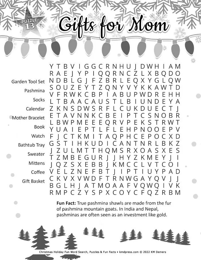 Preview of Gifts for Mom Christmas word search