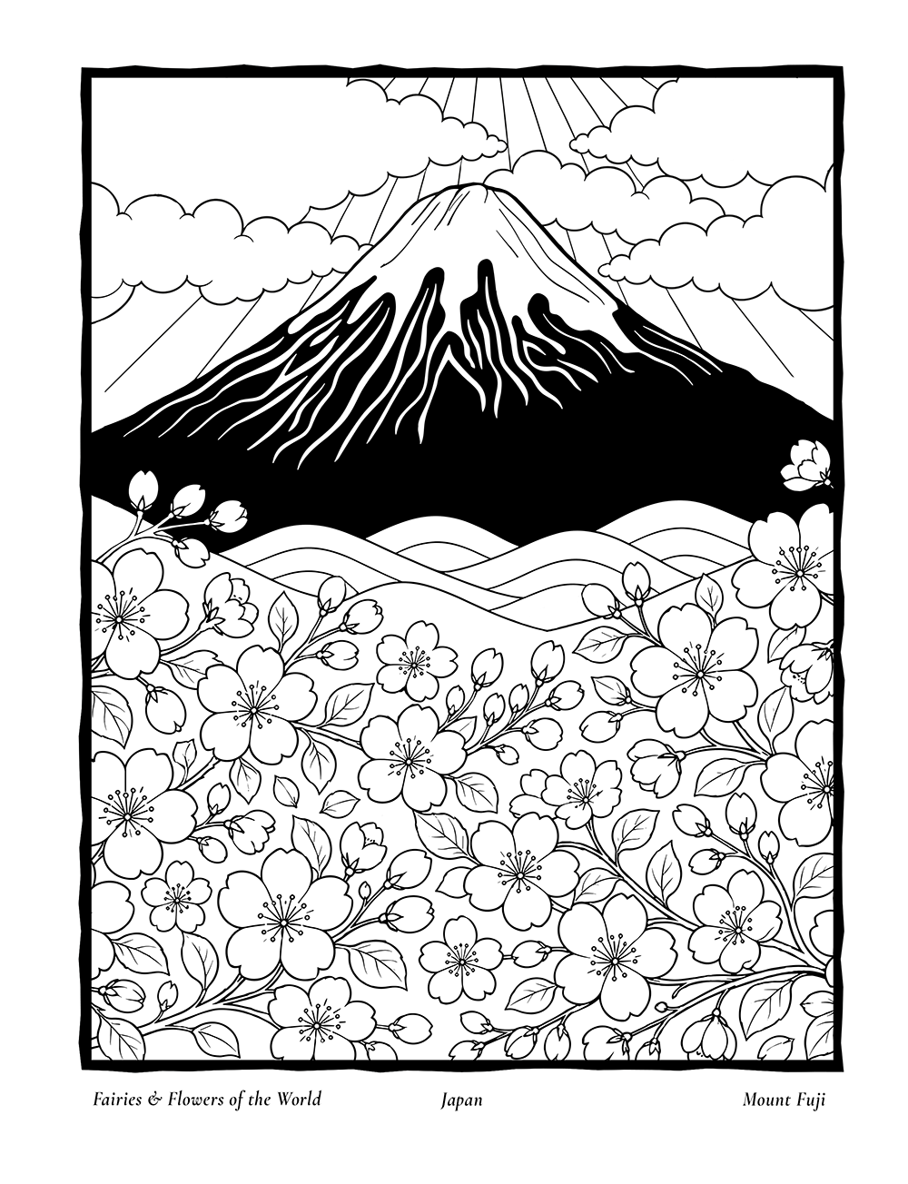 Mount Fuji, an interior coloring page inspired by Japan's Cherry Blossom