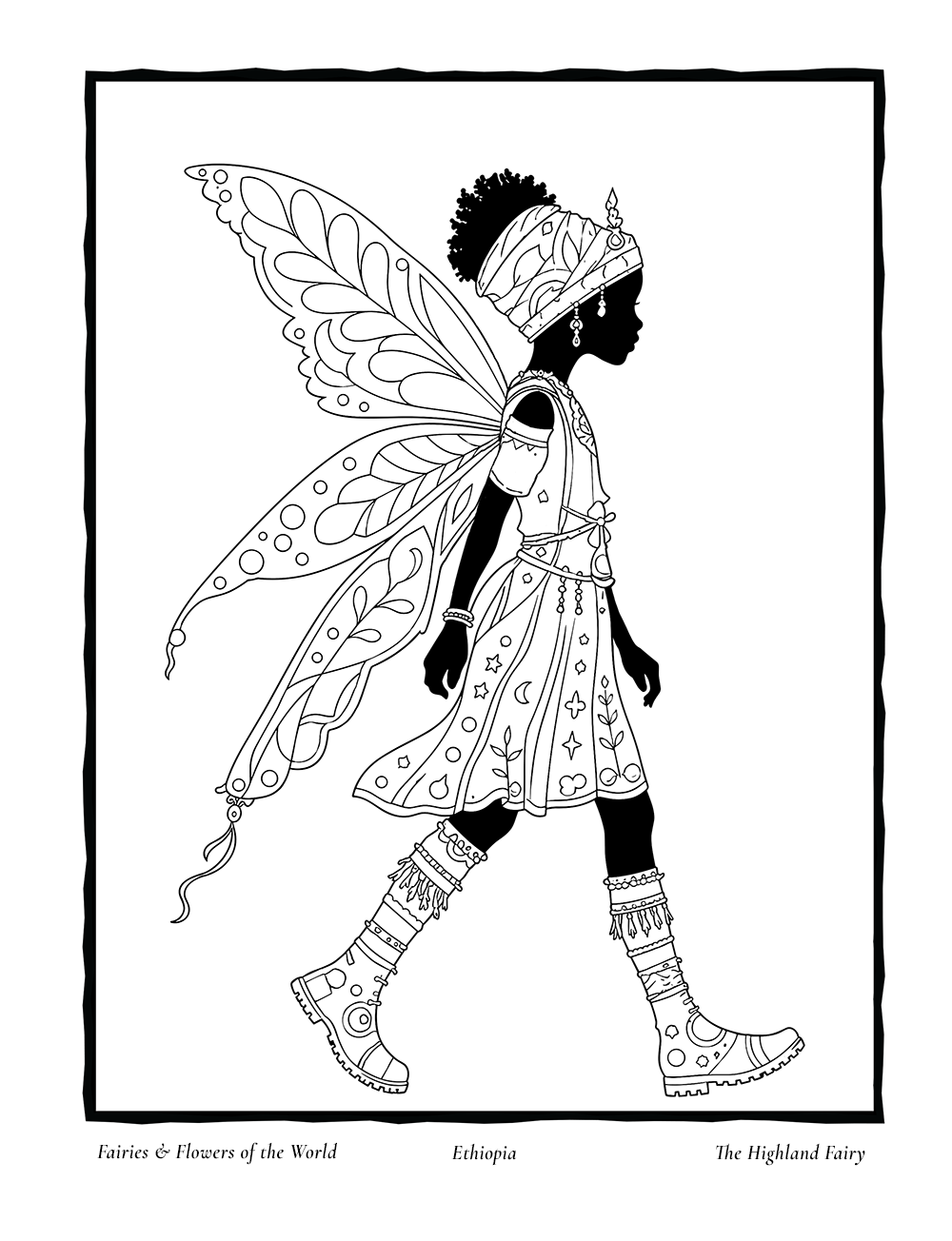 The Highland Fairy, an interior coloring page inspired by Ethiopia's Calla Lily